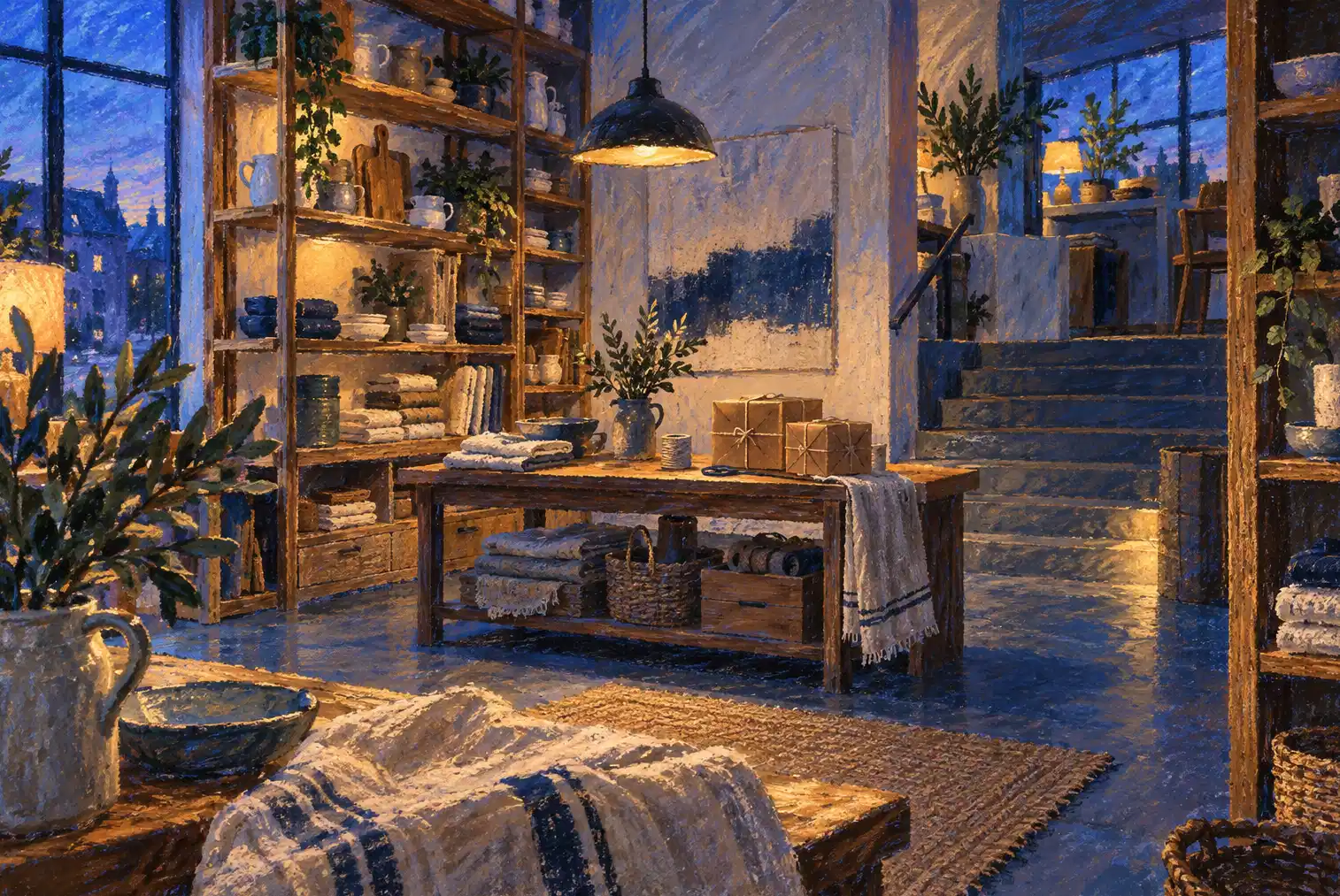 Illustration of independent retailers and their working space