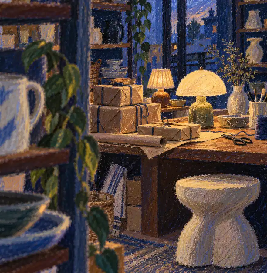 Illustration of independent retailers equipment and workspace